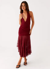 Burnout Midi Dress - Maroon