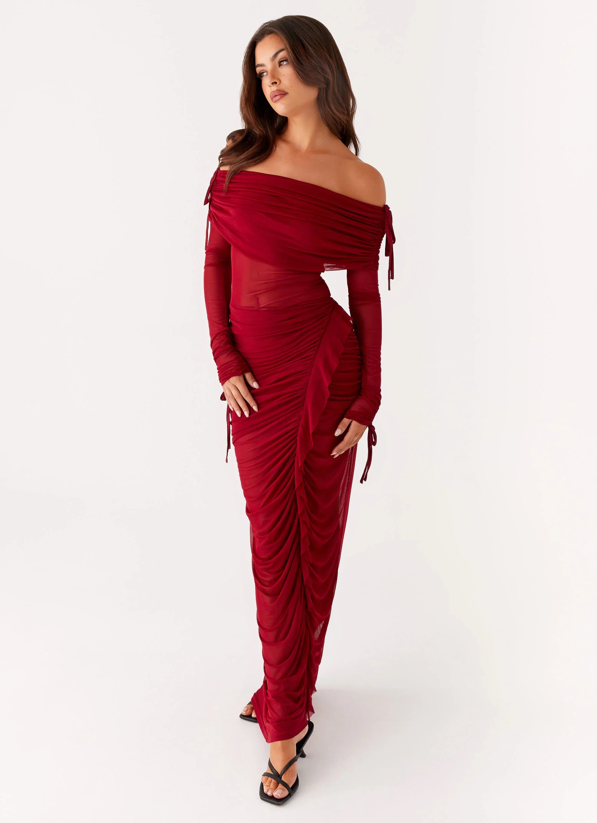 Teala Mesh Maxi Dress - Red